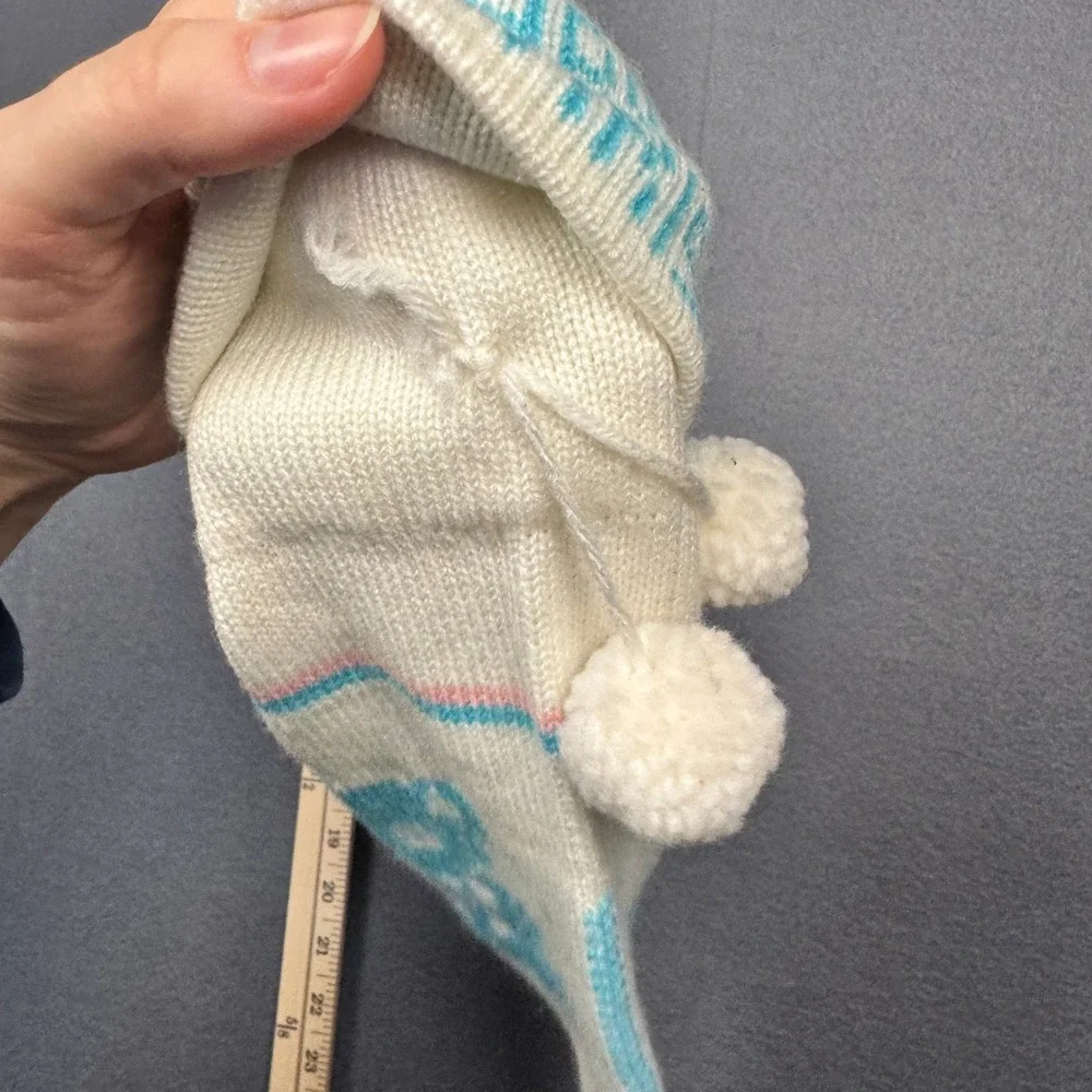 Vtg Babys‎ First Christmas Knit Stocking Bear Unisex Boy Girl Blue Pink White